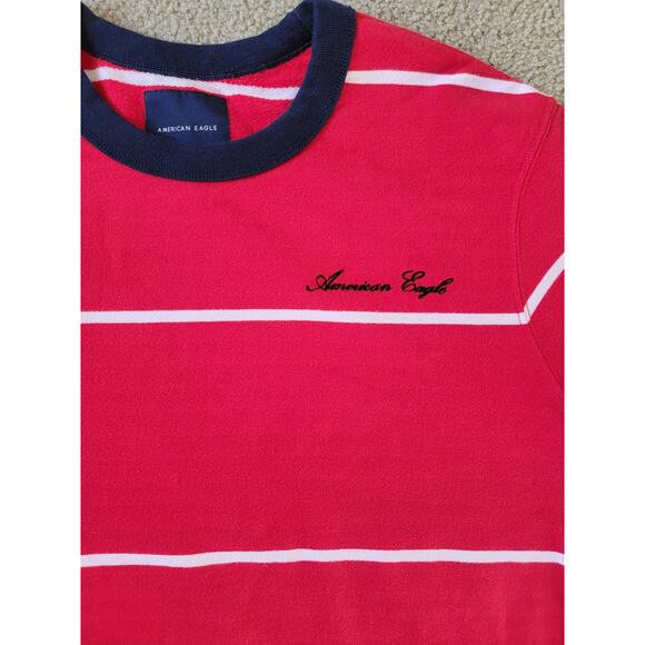 American Eagle Rugby Wide Stripe Nautical Crewneck Sweater Shirt Red/Navy Size L - Picture 3 of 6